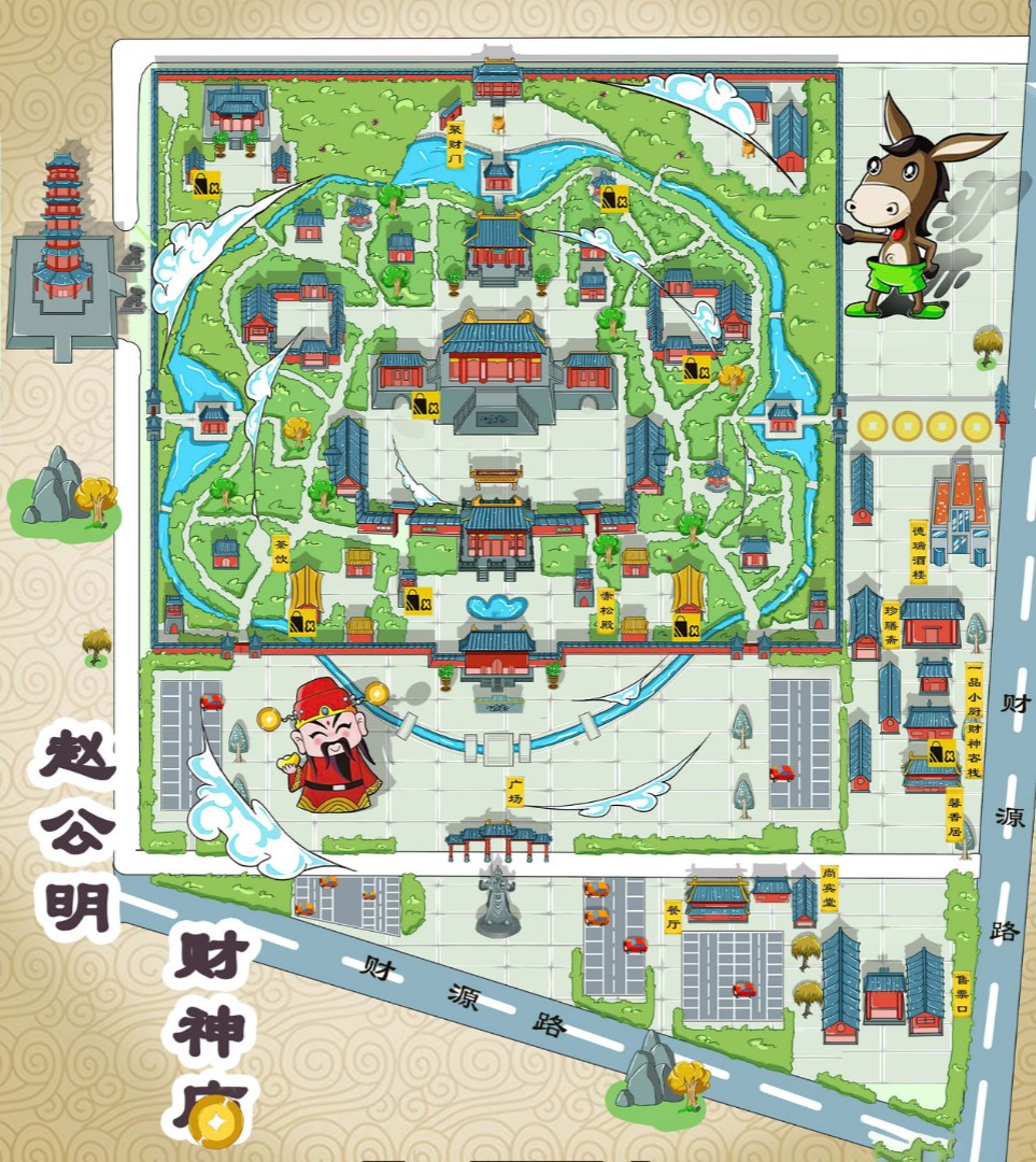 蔡甸寺庙类手绘地图